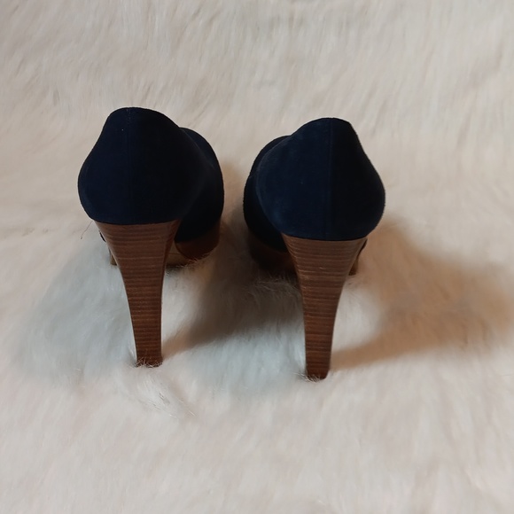 Stuart Weitzman Blue Suede Wooden Heels Size 8.5 M - Picture 4 of 8